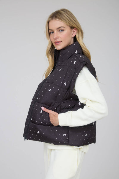 Black Polka Dot Bow Puffer Vest