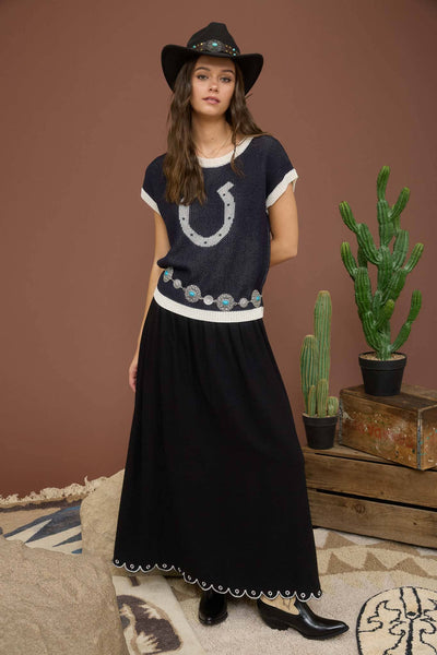 Horseshoe Short Sleeve Sweater Navy