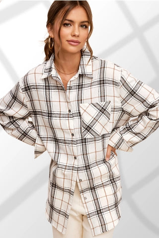 Button Down Fall Plaid Shirt Bone