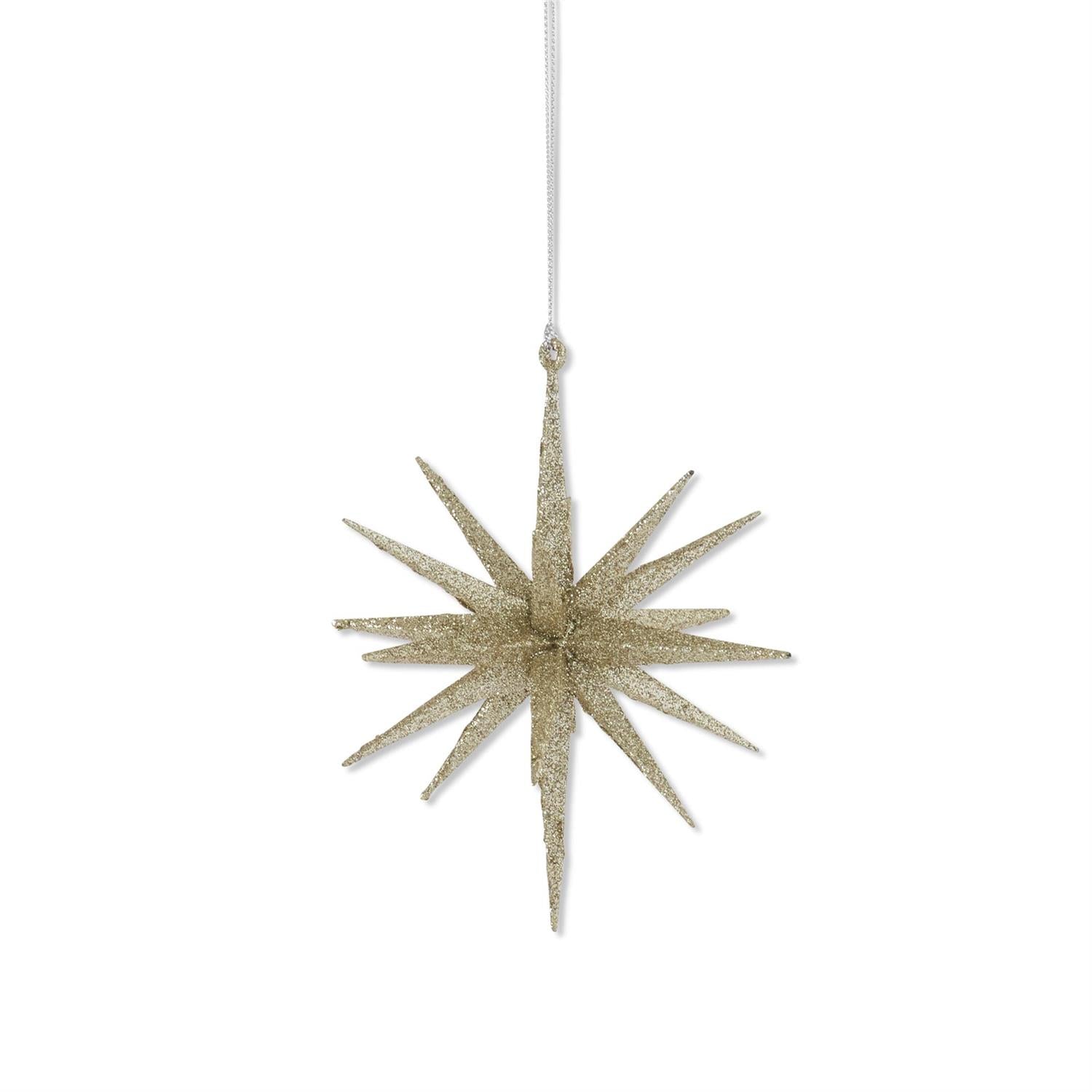 Champagne Glitter Star Ornament 6"