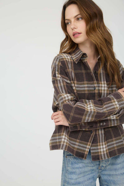 Plaid Boxy Button Down Black