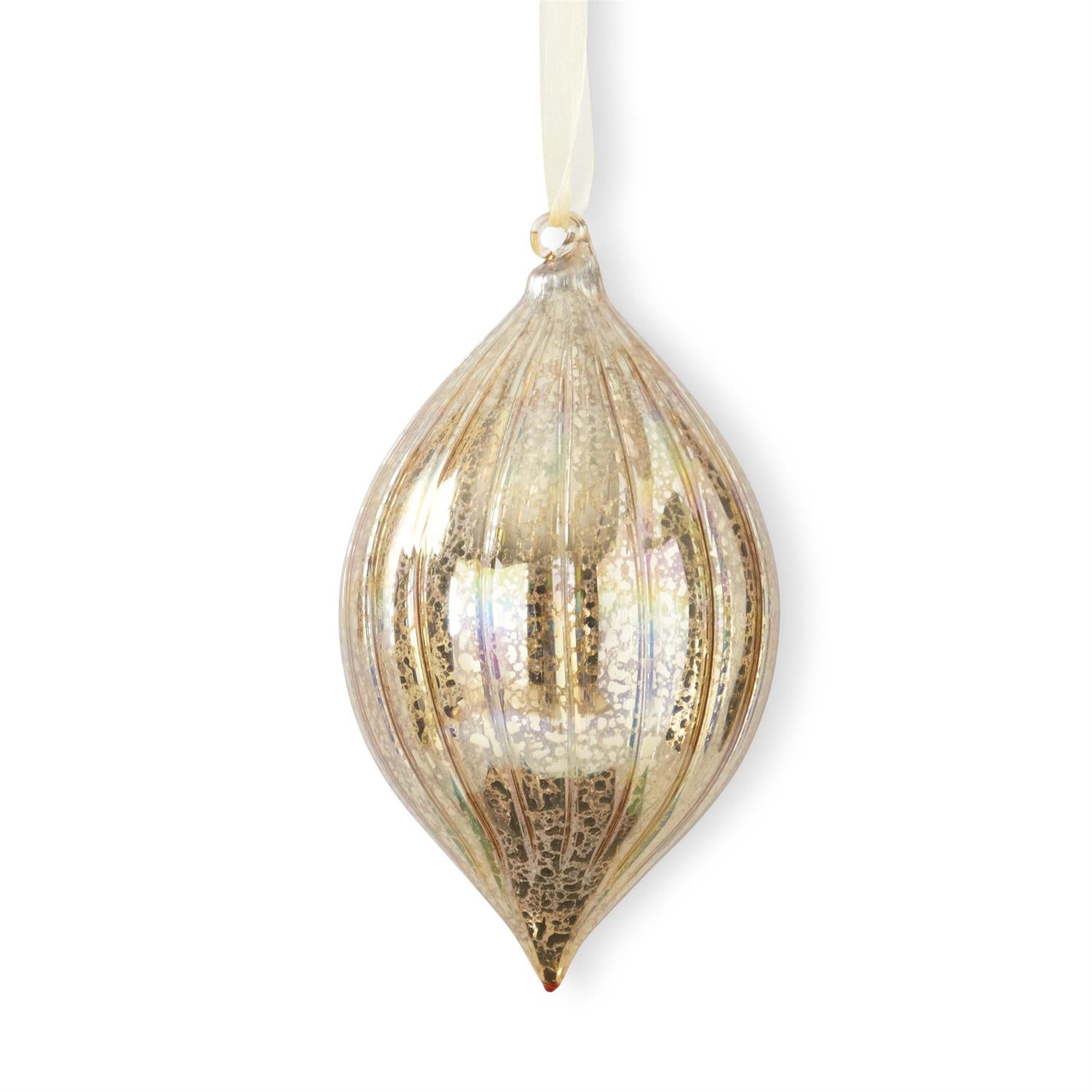 Gold Mercury Glass Teardrop Ornament 7"