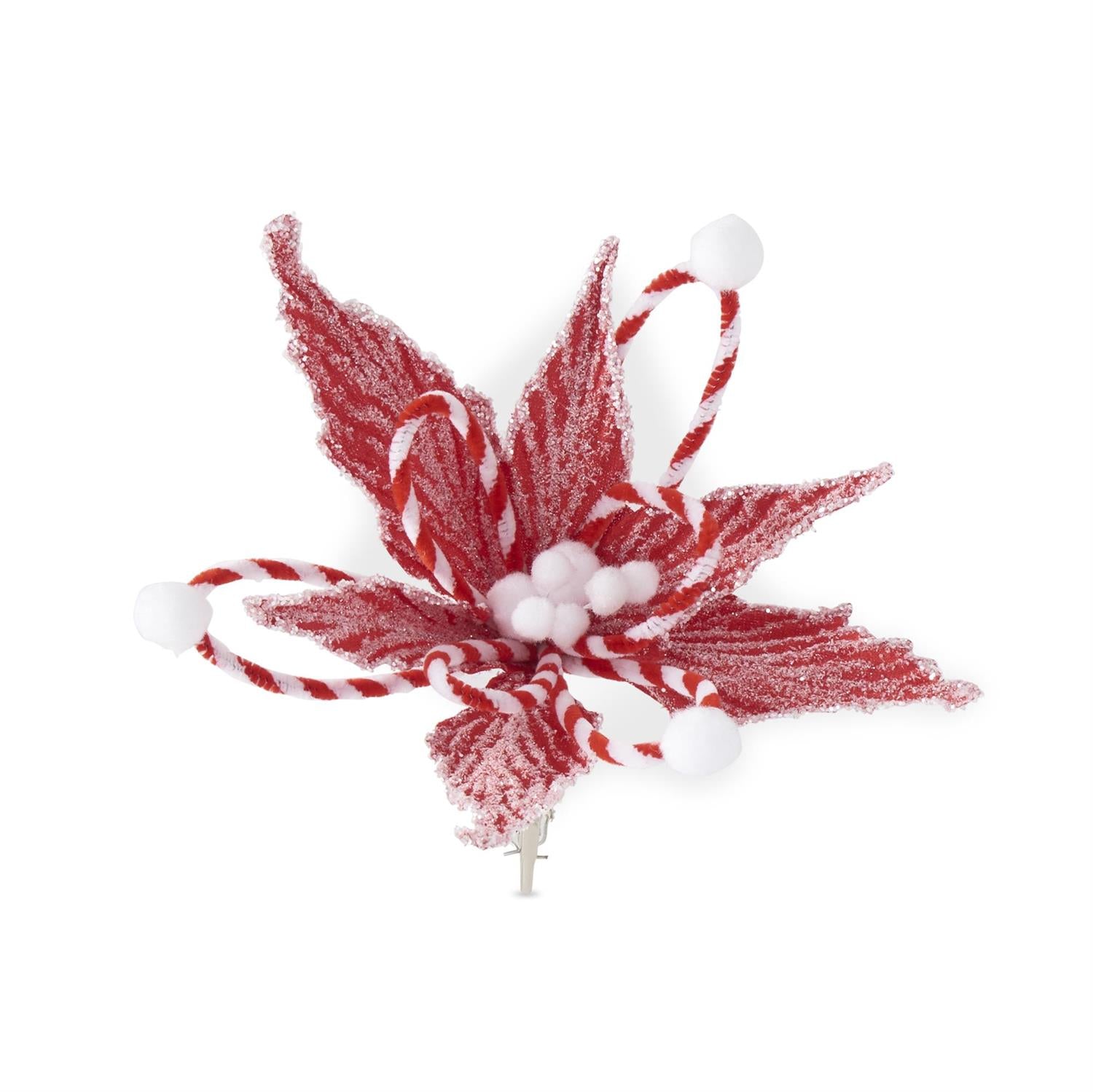 Snowy Striped Poinsettia Clip Pick