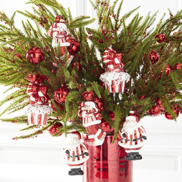 Red & White Glittered Glass Santa Ornament