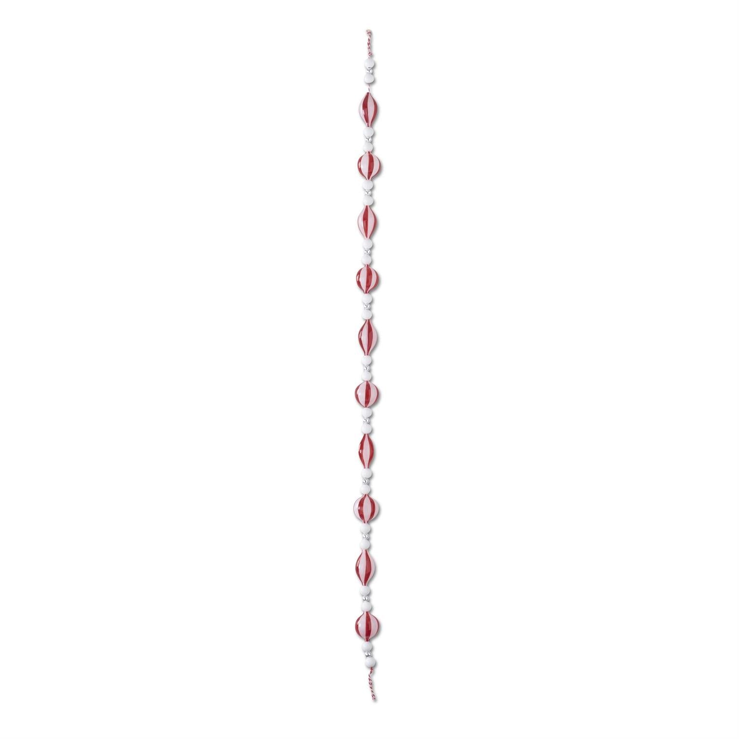 Red & White Striped Glass Ornament Garland