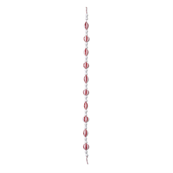 Red & White Striped Glass Ornament Garland