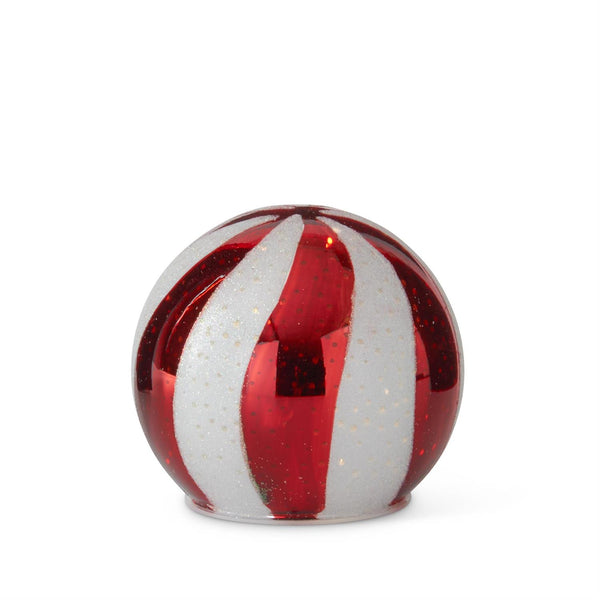 Red & White Swirl Striped LED Glass Globes