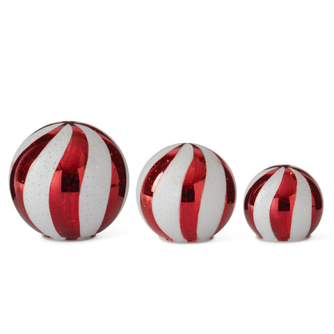 Red & White Swirl Striped LED Glass Globes