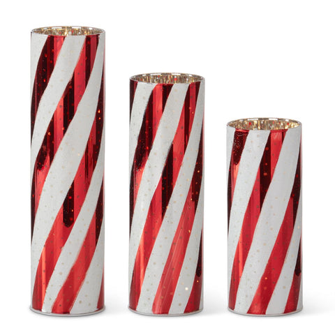 Red & White Swirl LED Cylinder Lanterns
