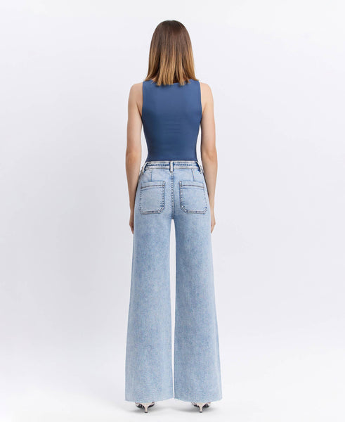 Flying Monkey High Rise Drawstring Wide Leg Jeans