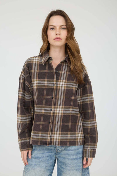 Plaid Boxy Button Down Black