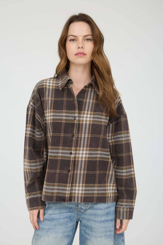 Plaid Boxy Button Down Black