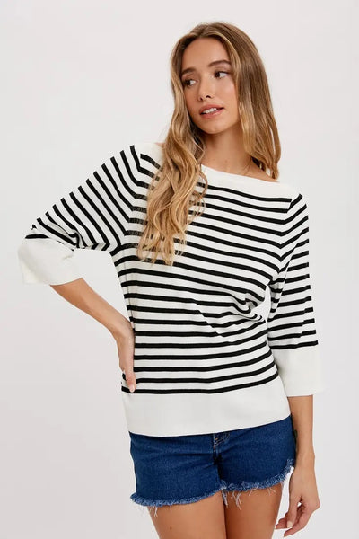 Stripe Boatneck Pullover Black/White
