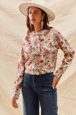 Floral Print Cardigan Sweater