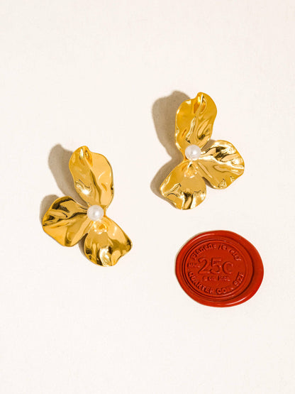 Vintessa 18K Gold Flower Shell Pearl Drop Earrings