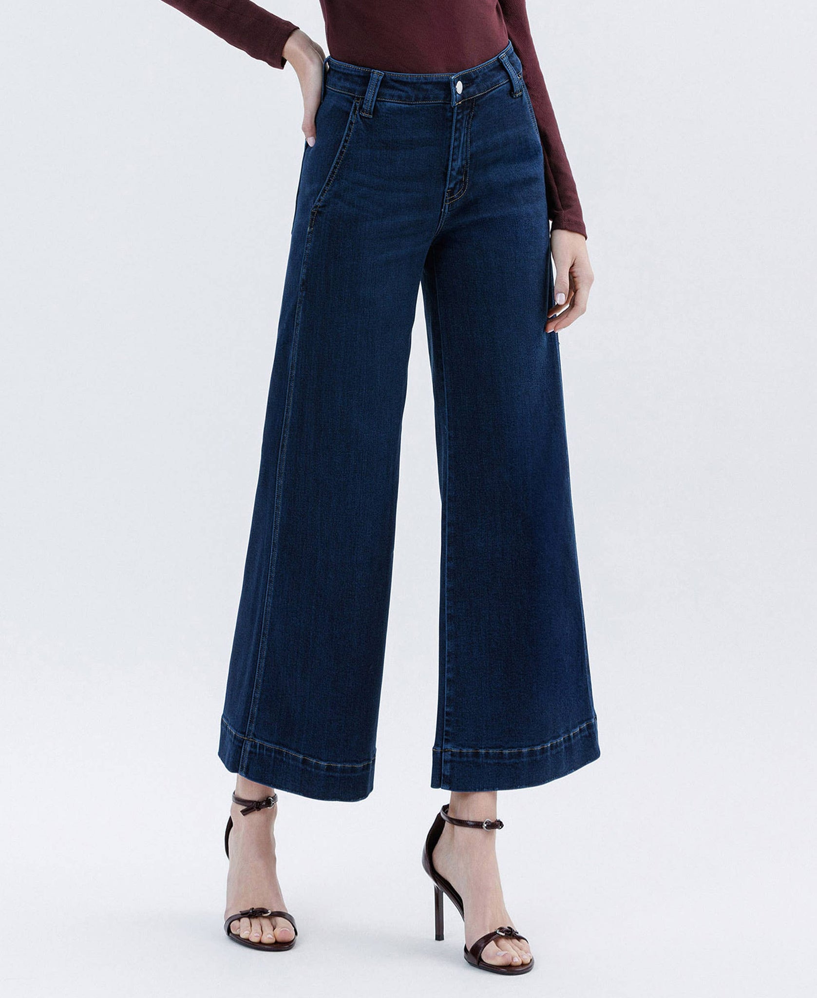 High Rise Ankle Wide Leg Jeans F5923