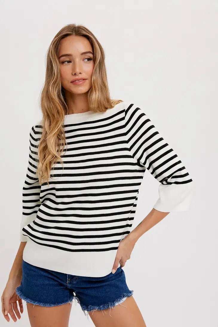 Stripe Boatneck Pullover Black/White
