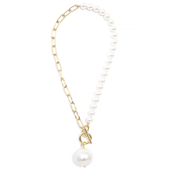 Half Chain and Pearl Pendant Necklace