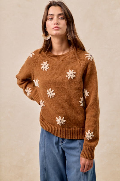 Floral Embroidered Sweater Mocha