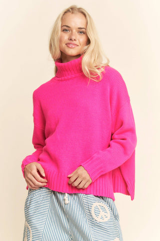 Cozy Oversized Turtleneck Sweater Pink