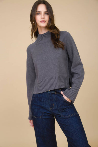 Malia Mock Neck Cropped Sweater Charcoal