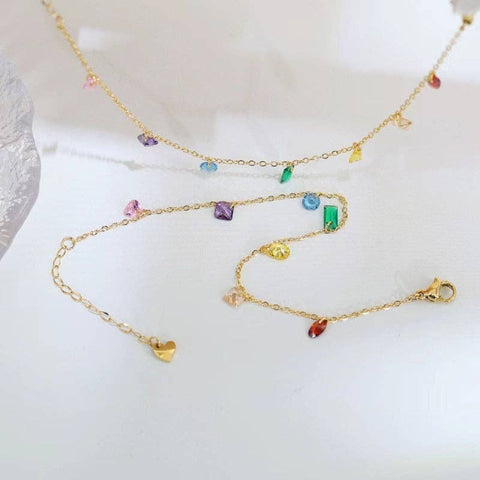 Rainbow Gemstone Charm Necklace