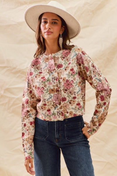 Floral Print Cardigan Sweater