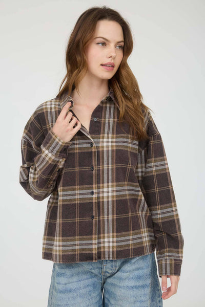 Plaid Boxy Button Down Black