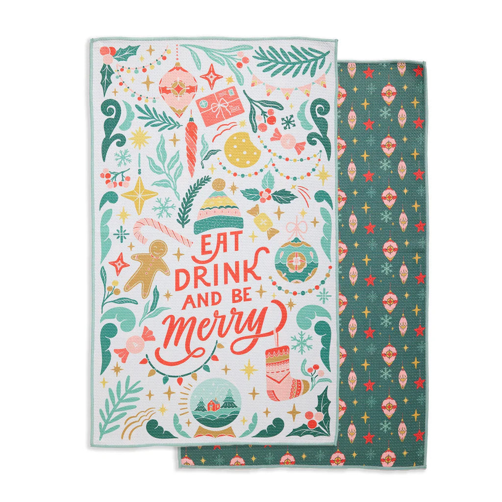 Eat Drink Be Merry Printed Microfiber Dishtowel