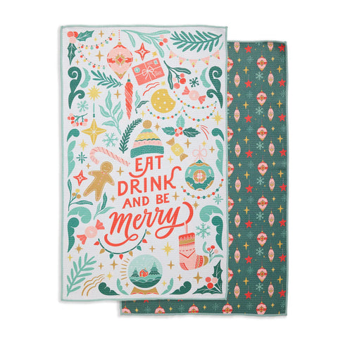 Eat Drink Be Merry Printed Microfiber Dishtowel