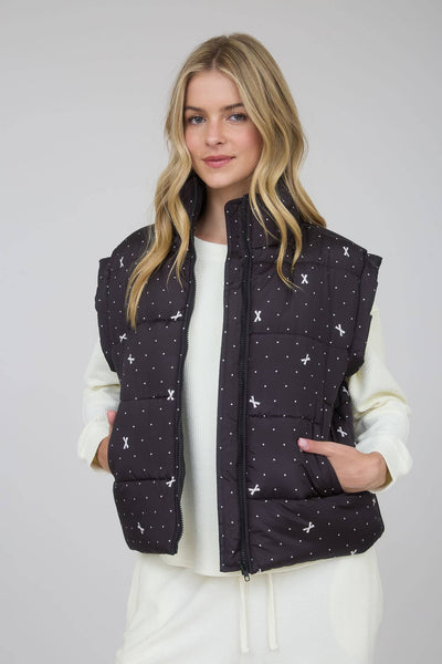Black Polka Dot Bow Puffer Vest