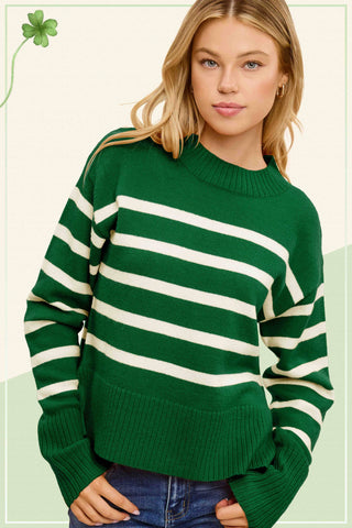 Striped Mock Neck Sweater Pine Tree