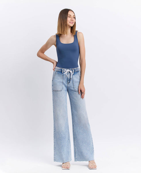 Flying Monkey High Rise Drawstring Wide Leg Jeans