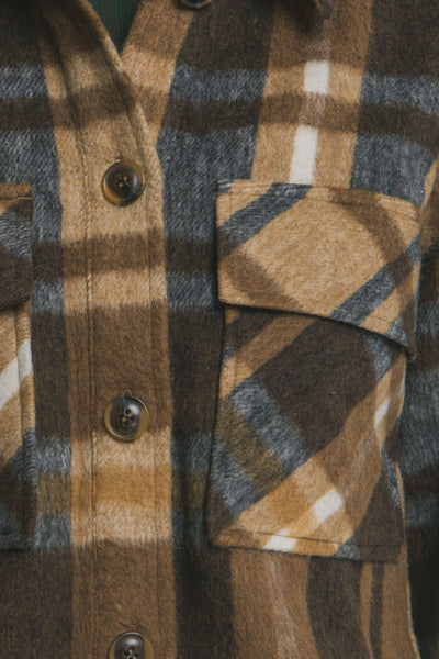 Short Plaid Shacket – Brown