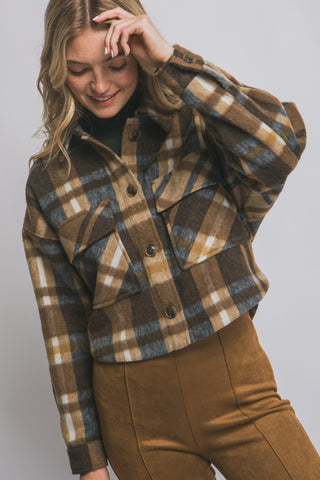 Short Plaid Shacket – Brown