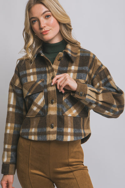 Short Plaid Shacket – Brown