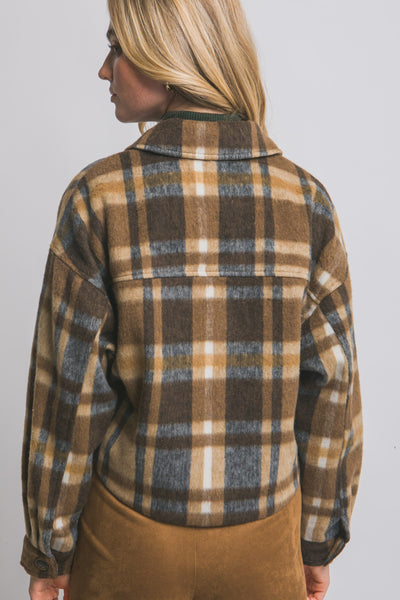 Short Plaid Shacket – Brown