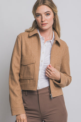 Zip-Up Flat Pocket Jacket – Camel