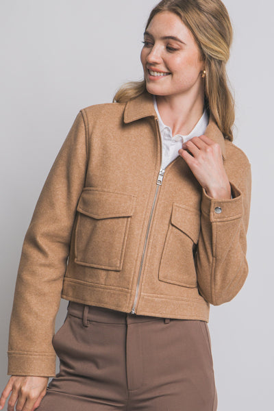 Zip-Up Flat Pocket Jacket – Camel