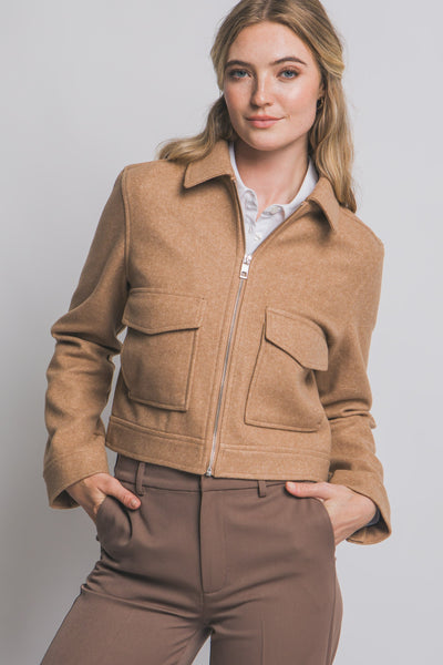 Zip-Up Flat Pocket Jacket – Camel
