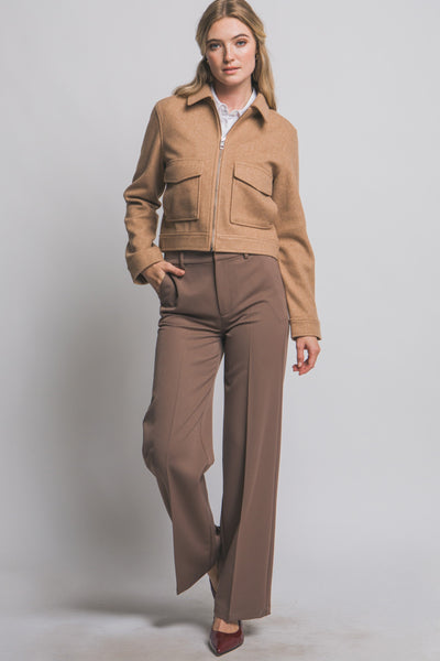 Zip-Up Flat Pocket Jacket – Camel