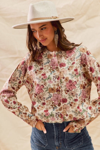 Floral Print Cardigan Sweater