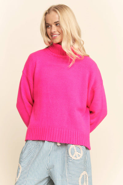 Cozy Oversized Turtleneck Sweater Pink