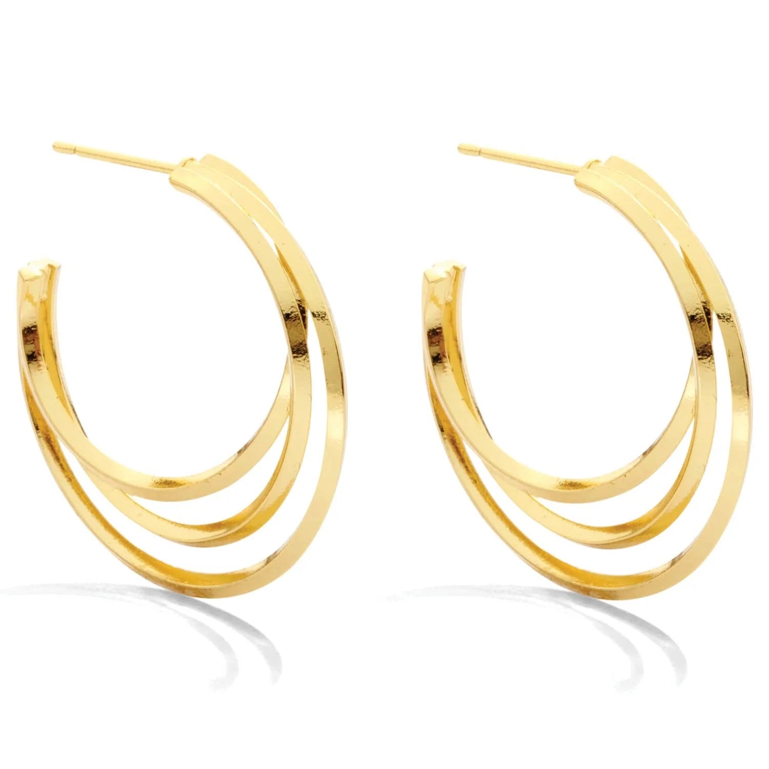 Layered Triple Hoop Earrings Gold