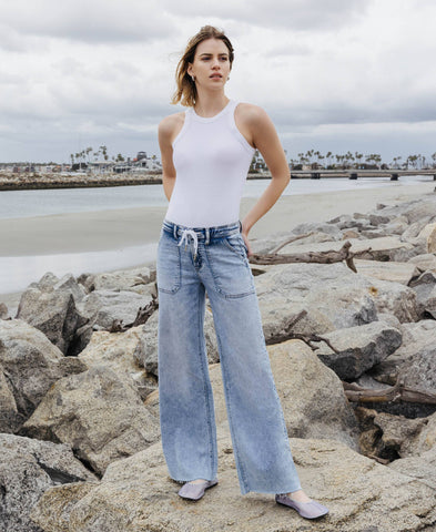 Flying Monkey High Rise Drawstring Wide Leg Jeans