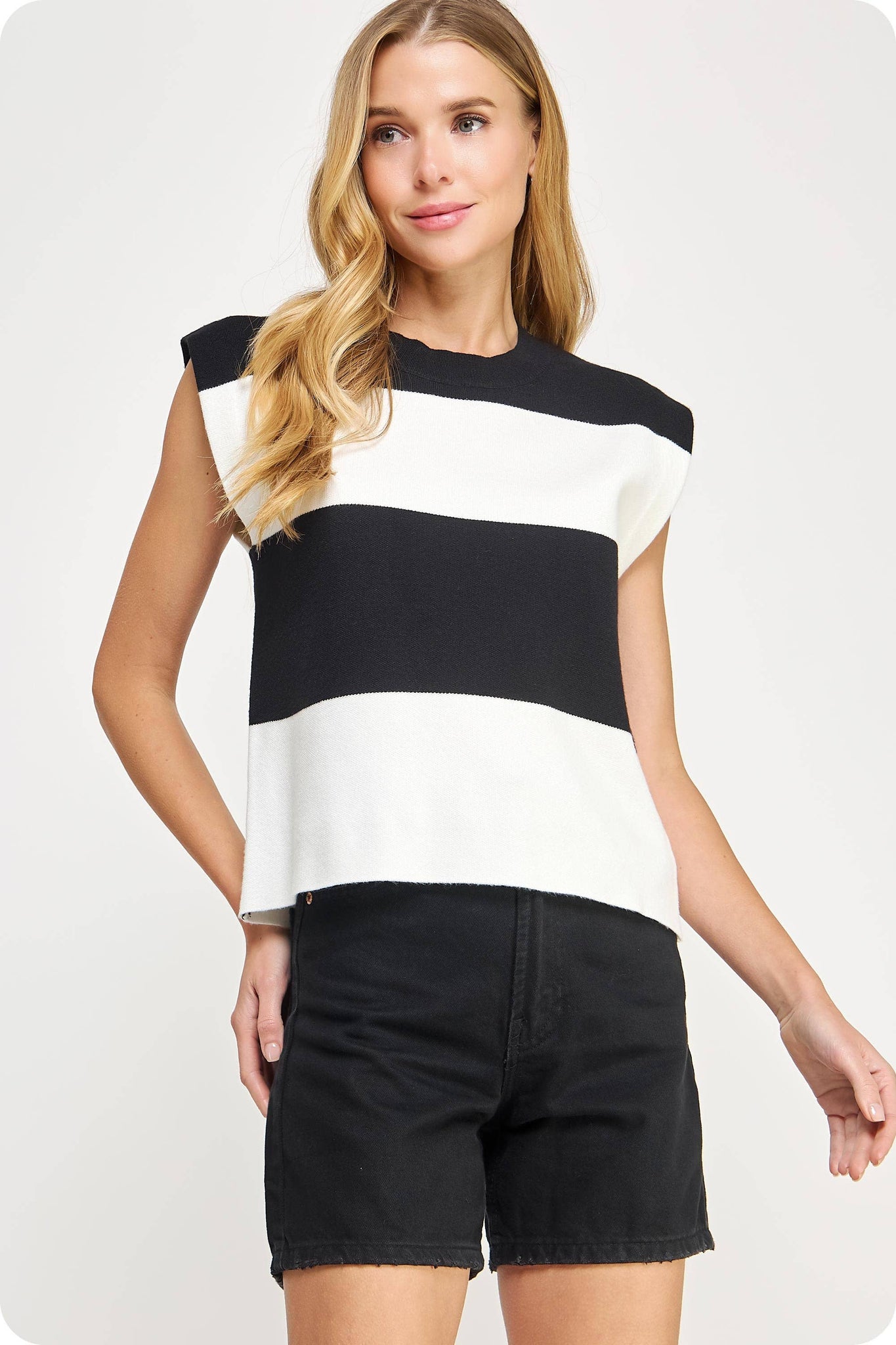 Stripe Block Top Black & White