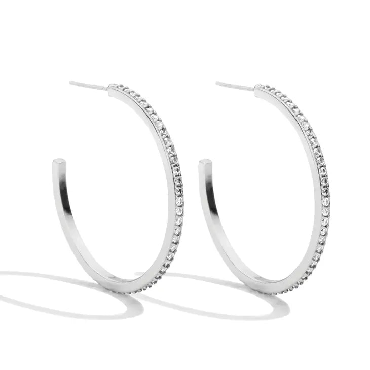 Large Pave Hoops Silver