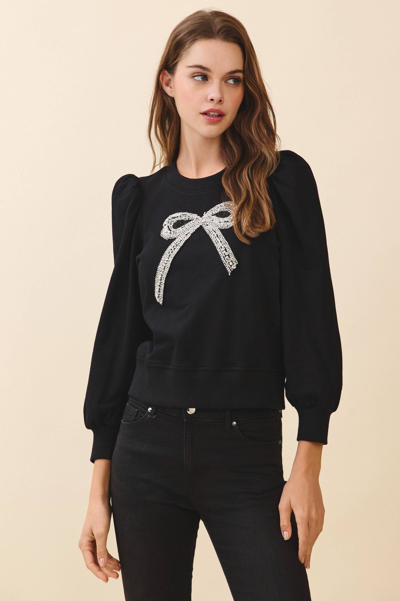 Crystal Embellished Bow Sweatshirt