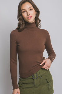 Turtle Neck Sweater with Button Sleeve Brown