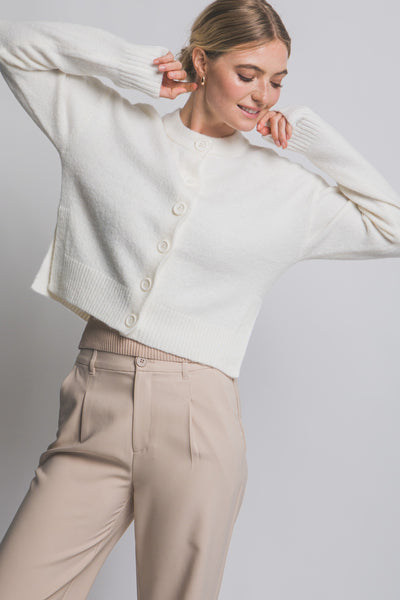 Ivory Crew Neck Cardigan